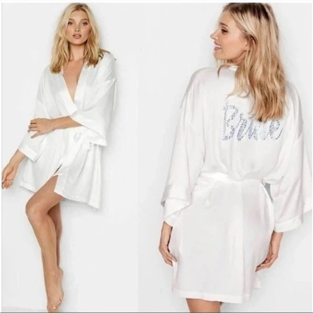 VICTORIA'S SECRET WHITE DREAM ANGELS BRIDAL BRIDE BLUE RHINESTONES ROBE KIMONO